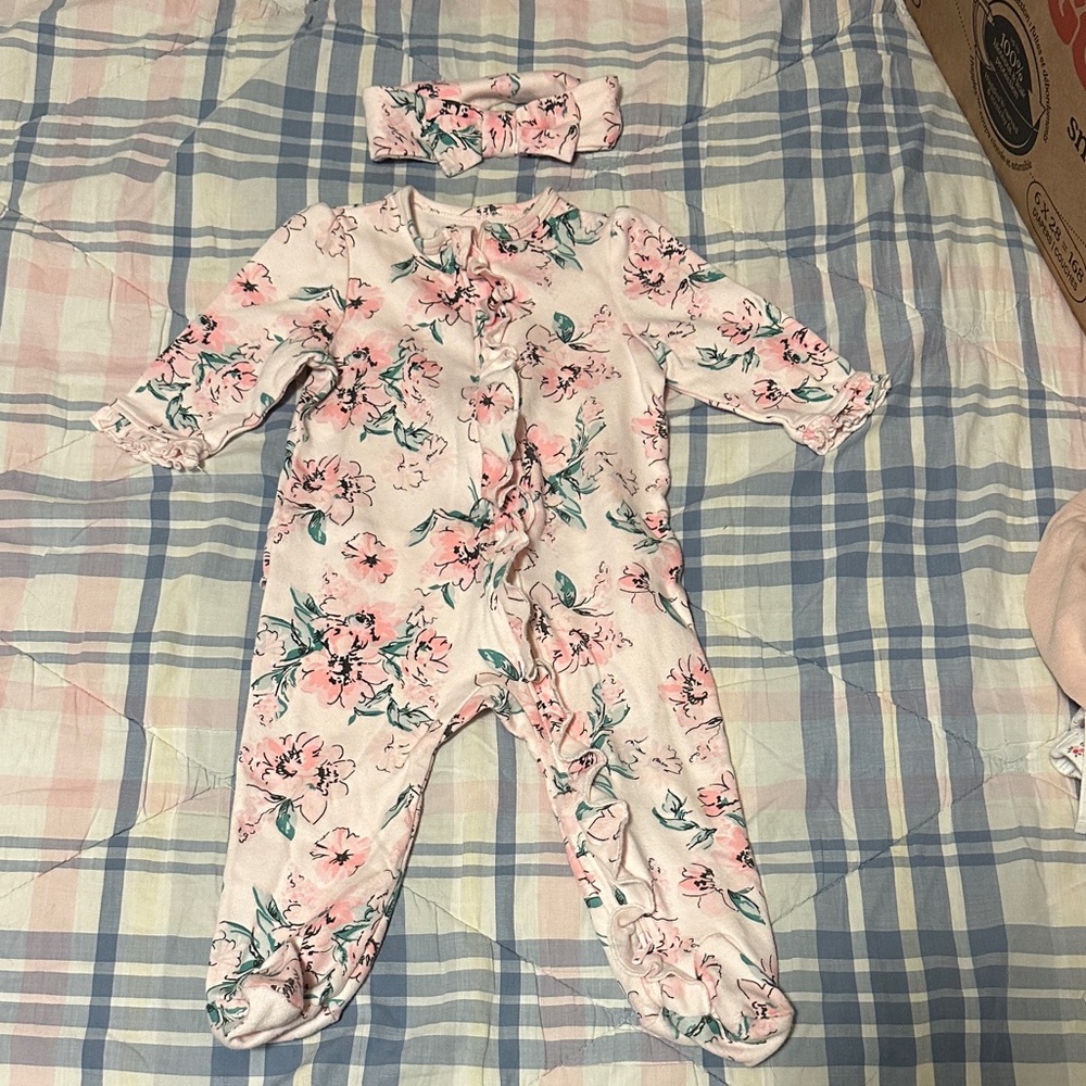 Little Me Pink Floral Footie - 6-9mo